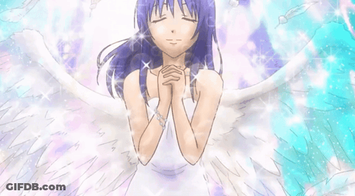 Girl With Purple Hair And White Wings Praying GIF