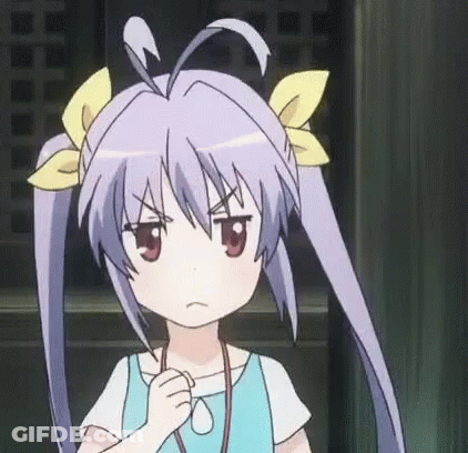 Girl With Purple Hair And Yellow Ribbons Making Funny Face GIF
