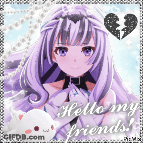 Girl With Purple Hair Broken Heart Says Hello My Friends GIF