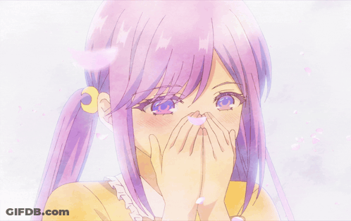 Girl With Purple Hair Covering Mouth GIF