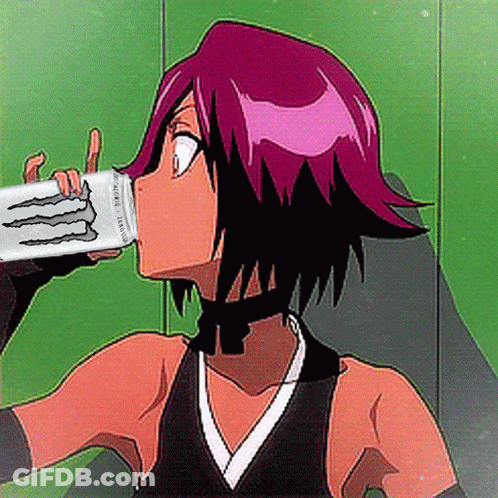 Girl With Purple Hair Drinking Monster GIF