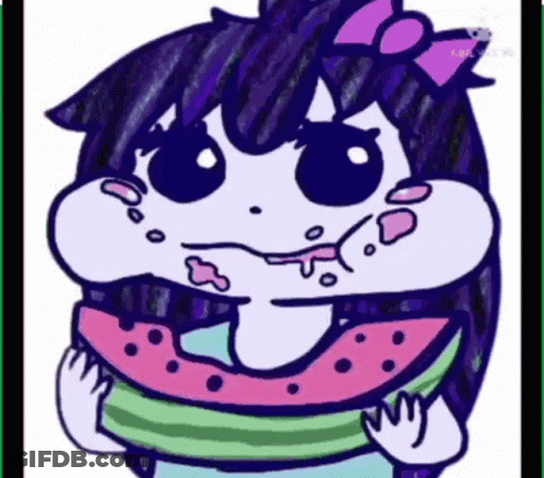Girl With Purple Hair Eating Watermelon GIF