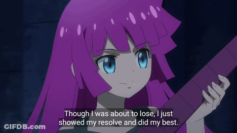 Girl With Purple Hair Holding Guitar Says Though I Was About To Lose I Just Showed My Resolve GIF