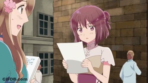 Girl With Purple Hair Holding Paper GIF