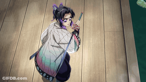 Girl With Purple Hair Holding Sword GIF