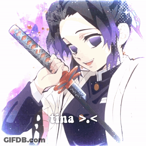 Girl With Purple Hair Holding Sword Saying Tina GIF