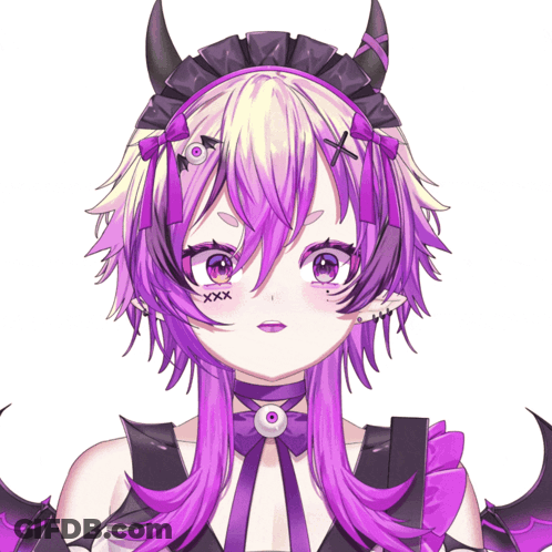 Girl With Purple Hair Horns And Face Tattoo GIF