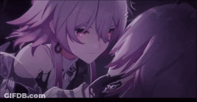 Girl With Purple Hair Hugging Another Girl In Dark Room GIF