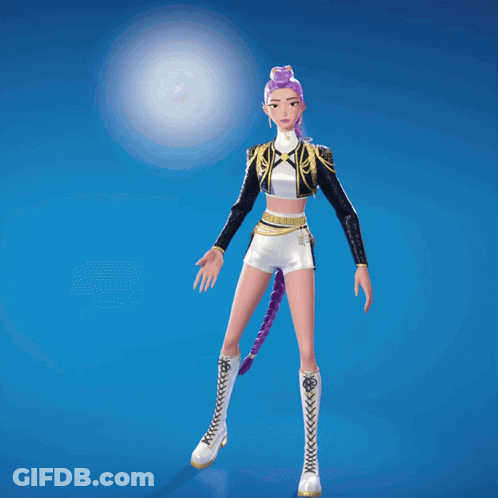 Girl With Purple Hair In Black And Gold Outfit GIF