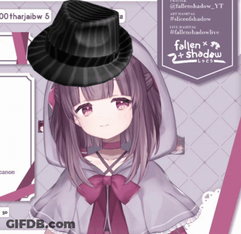 Girl With Purple Hair In Black Top Hat And Purple Cape GIF