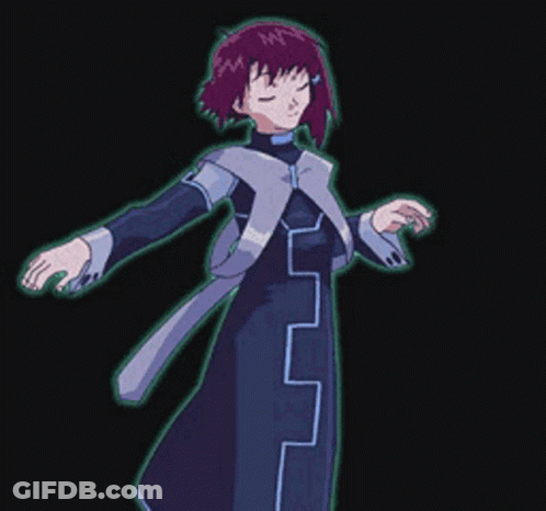 Girl With Purple Hair In Blue And Gray Outfit GIF