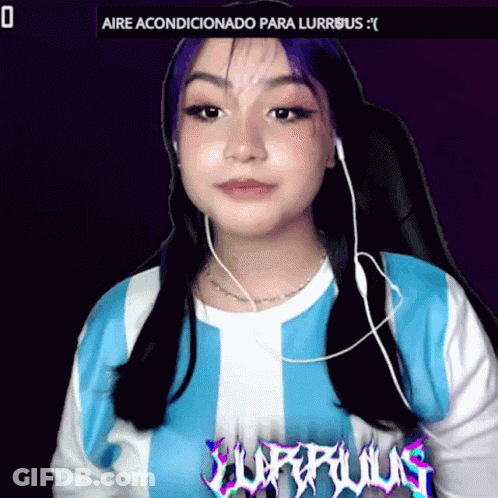 Girl With Purple Hair In Blue And White Shirt Saying Lurrous GIF