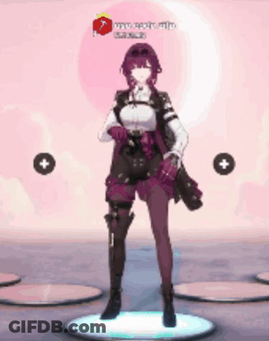 Girl With Purple Hair In Front Of Pink Circle Plus Sign GIF