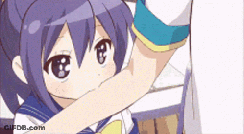 Girl With Purple Hair In Sailor Uniform Reaching Up GIF