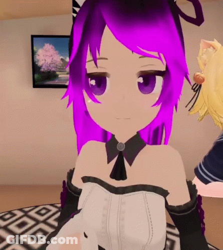 Girl With Purple Hair In White And Black Dress GIF