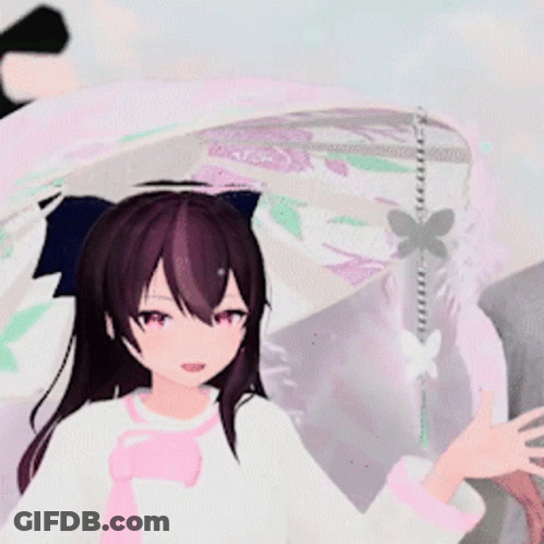 Girl With Purple Hair In White Top And Pink Skirt GIF