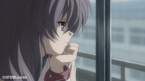 Girl With Purple Hair Looking Out Window GIF
