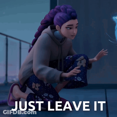 Girl With Purple Hair Saying Just Leave It GIF