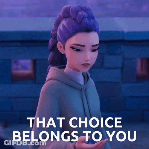 Girl With Purple Hair Says That Choice Belongs To You GIF
