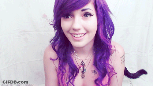 Girl With Purple Hair Smiling And Tattoo GIF