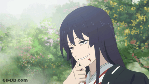 Girl With Purple Hair Smiling Hand On Face GIF