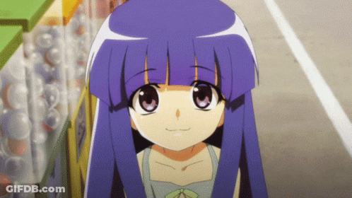 Girl With Purple Hair Smiling Looking Up GIF