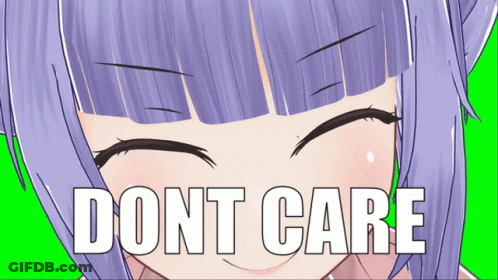 Girl With Purple Hair Smiling Saying Dont Care On Green Screen GIF
