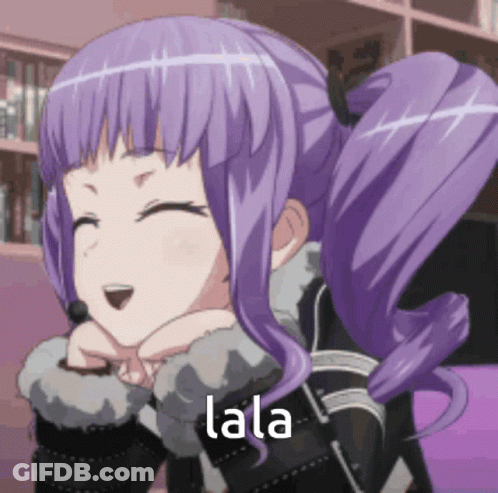 Girl With Purple Hair Smiling Saying Lala GIF