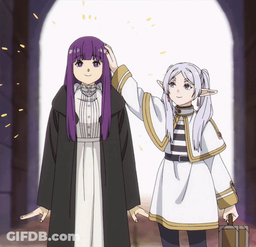 Girl With Purple Hair Touching White-Haired Girl GIF