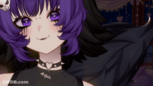 Girl With Purple Hair Wearing Choker And Bat Necklace GIF