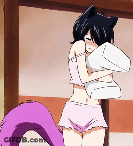 Girl With Purple Tail Holding Pillow GIF