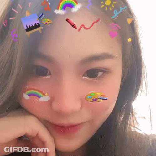 Girl With Rainbow And Painting Stickers GIF