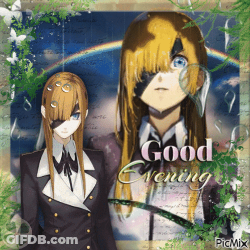 Girl With Rainbow Good Evening GIF