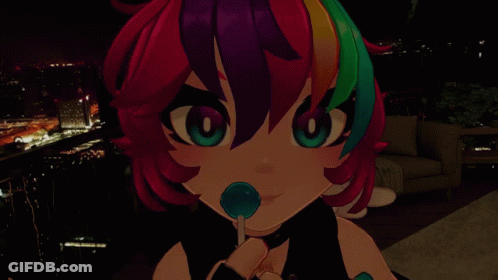 Girl With Rainbow Hair Holding Blue Lollipop GIF