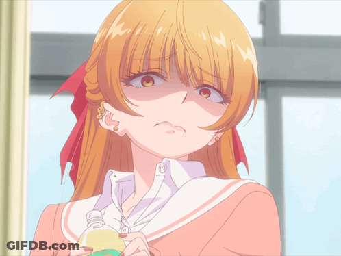 Girl With Red Bow Holding Water Bottle GIF