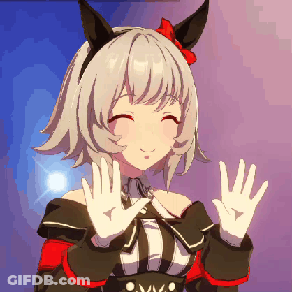 Girl With Red Bow Smiling And Giving High Five GIF