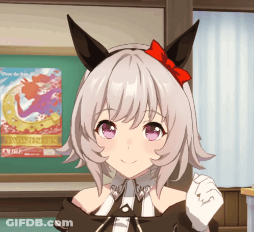 Girl With Red Bow Smiling In Front Of Wanted Run Poster GIF