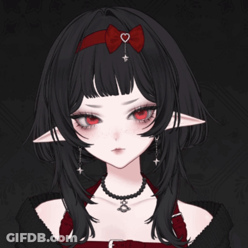 Girl With Red Eyes And Black Hair Heart Pendant GIF