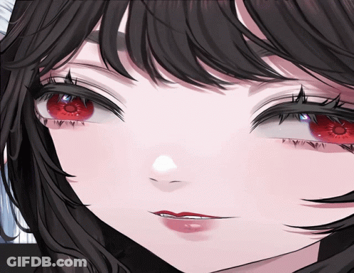 Girl With Red Eyes And Black Hair GIF