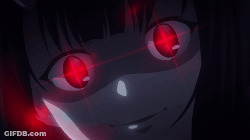 Girl With Red Eyes And Knife In Mouth GIF