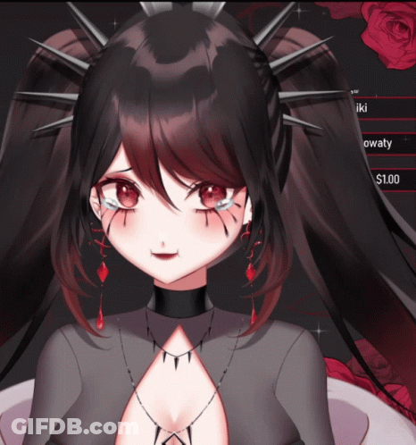 Girl With Red Eyes And Spiky Hair Price Tag $1.00 GIF