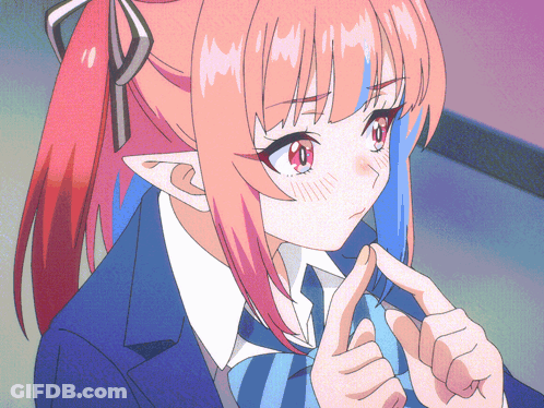 Girl With Red Hair And Blue Ears In Blue Suit And Tie GIF