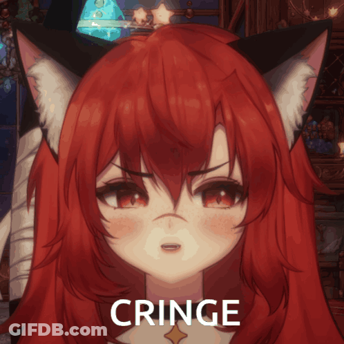 Girl With Red Hair And Cat Ears Cringe GIF