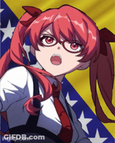 Girl With Red Hair And Glasses In Front Of Star Flag GIF