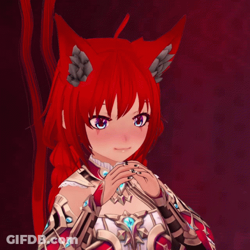 Girl With Red Hair And Horns Holding Hands Up GIF