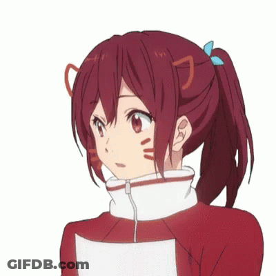Girl With Red Hair And Ponytail In Red And White Jacket GIF