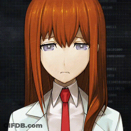 Girl With Red Hair And Purple Eyes Wearing Red Tie GIF