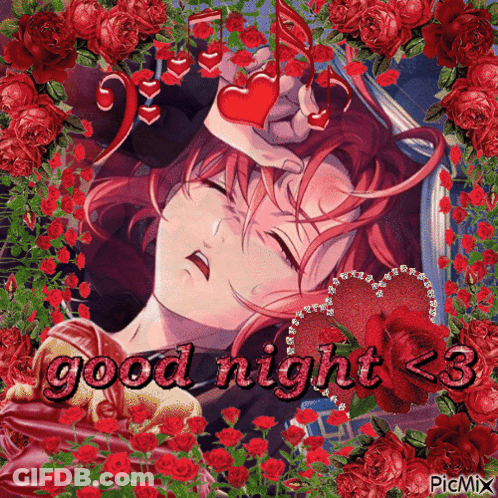 Girl With Red Hair And Roses Says Good Night GIF