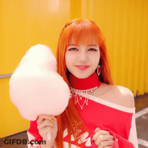 Girl With Red Hair Holding Cotton Candy GIF