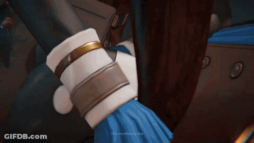 Girl With Red Hair Holding Gun Saying Click Anywhere To Skip GIF